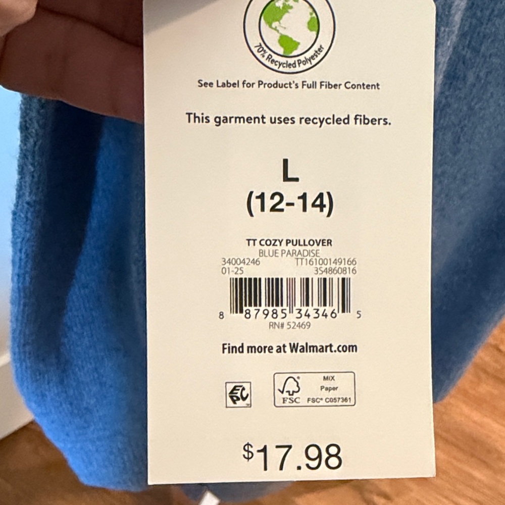 NWT Time & Tru Womens Blue Crewneck Sweater Size L Beautiful Blue Warm - Picture 12 of 14